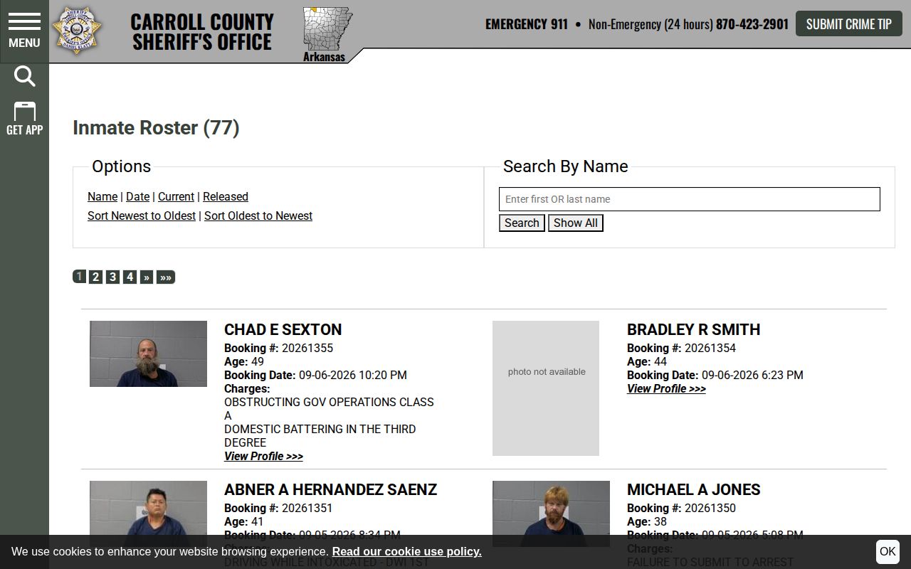 Carroll County current arrest and booking roster