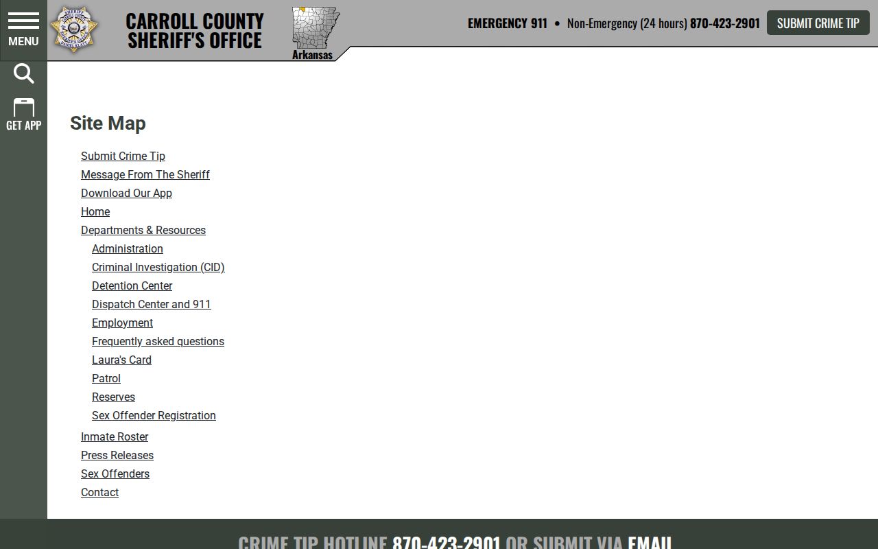 Carroll County Sheriff official site map without a public warrant portal