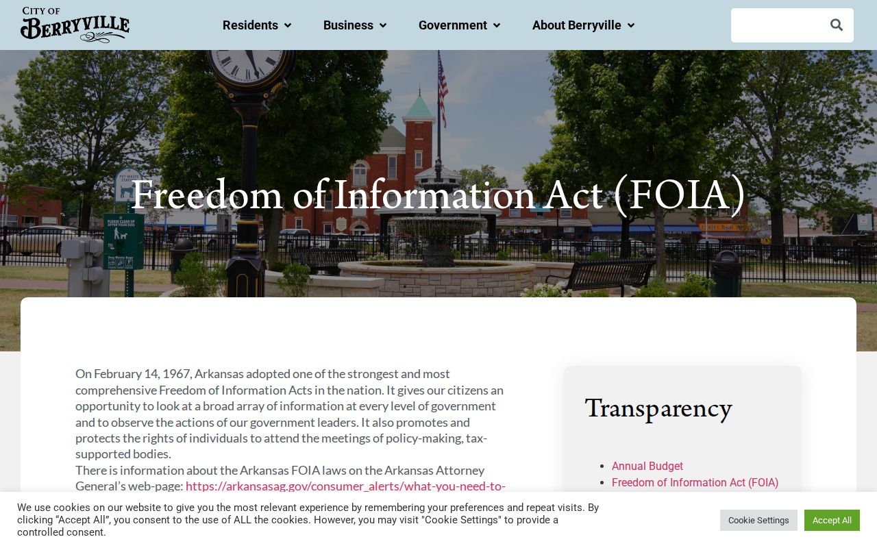 Official City of Berryville Arkansas Freedom of Information Act request page